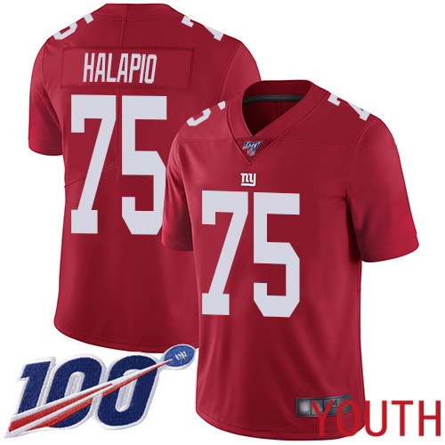 Youth New York Giants #75 Jon Halapio Red Limited Red Inverted Legend 100th Season Football NFL Jersey